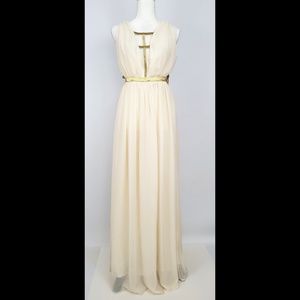 Windsor Cream Gold Grecian Style Maxi Dress Medium